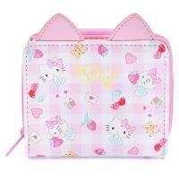 Dompet Anak Perempuan พิมพ์ลายสตรอเบอร์รี่การ์ตูน Hello Kitty สำหรับเด็กกระเป๋าเก็บบัตรกระเป๋าเงินใส่เหรียญทรงสั้นหูแบบใหม่