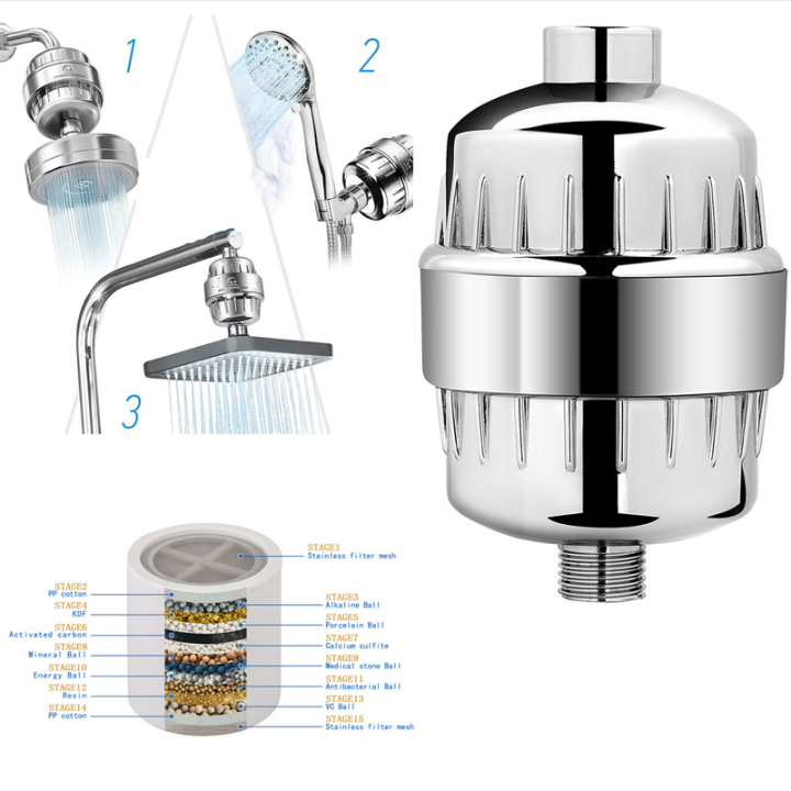 15 Stages Shower Water Filter Remove Chlorine Heavy Metals Filtered