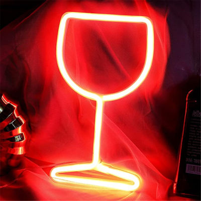 Room Decor Lamp Operated Bar Night Battery Hanging USB Light Signs Wine Glass Led