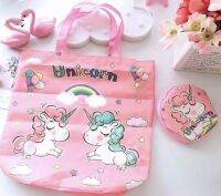 UNICORN  กระเป๋าผ้าไนล่อน มีกระเป่าเล็กด้วย  ลดโลกร้อน ลาย   ชมพู   ขนาด 40X41x16 CM (พับแล้วใส่กระเป๋าเล็ก) นา่รัก น่าใช้งาน  NOEYNEST