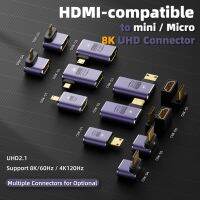 Konverter L Berbentuk U Bersudut 360 Derajat HDMI Mikro/Mini-Kompatibel dengan HDMI-Kompatibel dengan Ekstensi 2.1V Konektor Adaptor 8K 60Hz