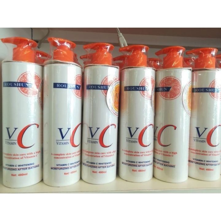 roushun-vitamin-c-whitening-lotion-ฉลากไทยมีเลขจดแจ้ง-สูตรเข้มข้นผิวขาวใส-ขนาด-480ml-ของแท้-พร้อมส่ง