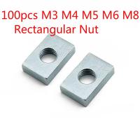 100pcs M3 M4 M5 M6 M8 Aluminum Profile Square Nut Rectangular Nuts GB39 Accessory Slider Block Thin Carbon Steel Countersunk Nut Hand Tool Parts Acces