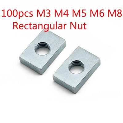 100pcs M3 M4 M5 M6 M8 Aluminum Profile Square Nut Rectangular Nuts GB39 Accessory Slider Block Thin Carbon Steel Countersunk Nut Nails  Screws Fastene