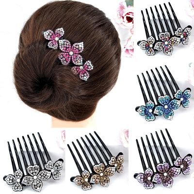 Acrylic Flower Comb Korea New Hair Accessories Colorful Rhinestone Flower Headwear Fashion Accessories