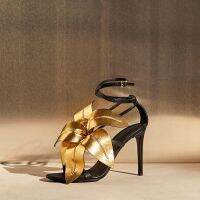 Womens Peep Toe 3D Leaf Flower Decor Ankle S-straps Stilettos High Heel Slingbacks Sandals Shoes Gladiator Sexy 3Colors 2022