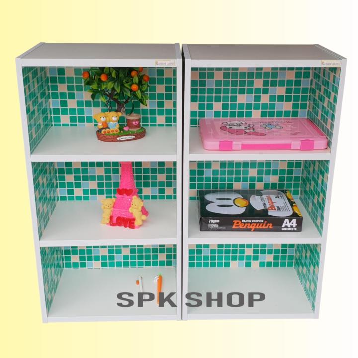 spk-shop-ชั้นไม้-ตู้ไม้-3-ชั้นโล่ง-เอนกประสงค์-รุ่น-box1-3-แพ็ค-คู่-2-ตัว-สีลายโมเสดสีเขียว
