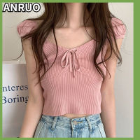 ANRUO ชุดชั้นในลูกไม้ถักแบบผูกโบว์,2023ใหม่สีทึบใหม่อเนกประสงค์เสื้อกล้ามเข้ารูปฤดูใบไม้ผลิ