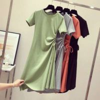 Triple A? dress midi dresses fashion dress Tucked waist slim drawstring skirt Korean student T-shirt skirt Avocado Green Dress V729