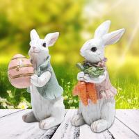 bunny figurines Cute Resin Bunny Figurines Set Colorful Egg Rabbit Carrot Sculpture Decor Resin Animal Figurines Spring Decorations for Easter Home Tabletop sensible