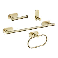 ชุดอุปกรณ์ห้องน้ำ Brushed Stainless Steel Nail-Free Kitchen Accessory Single Hook Towel Rack Roll Paper Bar Towel Ring