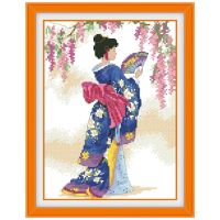 【hot】 geisha cross stitch kits beauty fabric 18ct 14ct 11ct white counted thread embroidery craft set