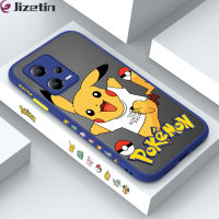 Jizetin Xiaomi Redmi โน้ต12 5G Xiaomi Poco X5 5G เคสโทรศัพท์ดีไซน์ลายขอบด้านข้าง Pikachu การ์ตูน Pokemon มีน้ำค้างแข็งโปร่งใสเคสแข็งคลุมทั้งหมดป้องกันกล้องกันกระแทก