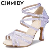 CINMIDY Women Latin Dance Shoes Mesh Soft Bottom Ballroom High Heel Dance Shoes For Girls Ladies Sandal Womens Wedding Shoes