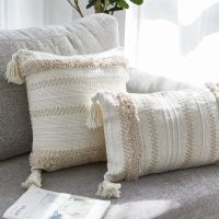 【CW】◆  2022 Boho Cushion Sofa Pillowcase Minimalist Tufted Tassel Gray Decoration