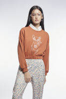 ESP สเวตเชิ้ตแต่งลายเฟรนช์ชี่ ผู้หญิง สีน้ำตาล | Frenchie Print Sweatshirt | 5955