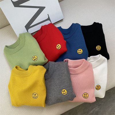 Cute Smiling Face Pattern Knitted Sweater Boys Spring Pullover Autumn Girls Bottoming Shirt Children Baby Casual Clothes New Top