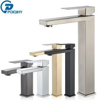 Brushed Nickel Basin Faucet Black Bathroom Faucet Deck Mounted Basin Sink Tap Mixer Hot Cold Water Stainless Steel Faucet