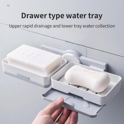 Drain Soap Box For Bathroom Shower Two-way Wall-mounted Soap Rack In Bathroom Toilet Laundry Soap Storage Box Rotating Soap Box Bathroom Counter Stora