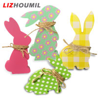 LIZHOUMIL ไม้อีสเตอร์เครื่องประดับกระต่าย Diy 4ชิ้นพร้อมเส้นเชือกปอกระเจาตกแต่งอีสเตอร์สำหรับตกแต่งบ้านโต๊ะฤดูใบไม้ผลิ