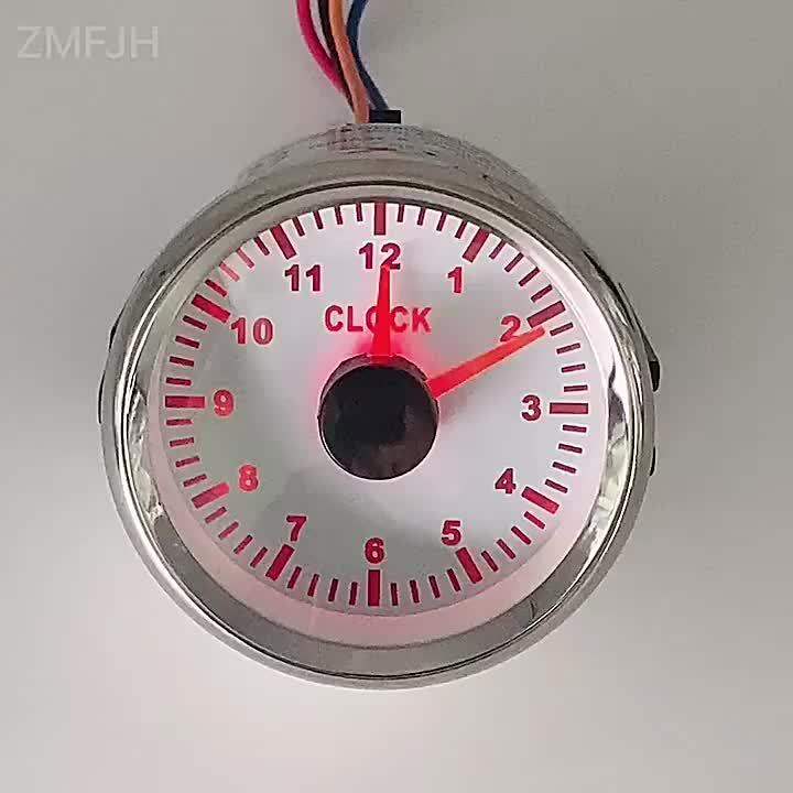 12 Hours Red Pointer Type Clock Gauge 52MM Hourmeter with Red Backlight