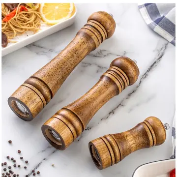 6/8/10 Inch Wooden Pepper Grinder Set With Wood Holder Manual Salt