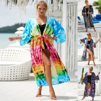 --D0512 The new 2023 europeans cotton cardigan loose sunscreen watermark printing beach blouse sex appeal unlined upper garment bikini smock