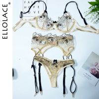 〖Gesh department store〗Ellolace Lingerie Sexy Transparent Bra Underwire Sheer Hot Porn Erotic Costumes Bowknot Floral Embroidery Garters Exotic Sets