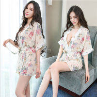 Sexy pajamas female summer short sleeves extremely tempting transparent tulle fun pajamas transparent chiffon fresh Korean broken flowers SYF7