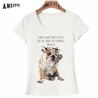 Funny Bulldog I Dont Al Ways Dress Up As A Cow Print T-Shirt Summer Women Short Sleeve Funny Dog Casual Tops Girl White Tees