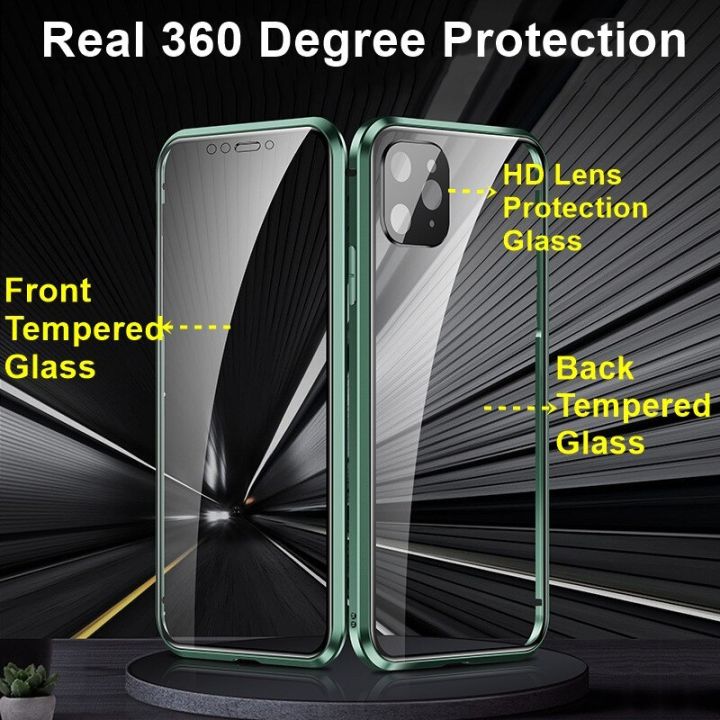 สินค้าใหม่ในสต็อก-360แม่เหล็กดูดซับกรณีโลหะสำหรับ-iphone-14-11-12-13-pro-max-12-13มินิสองด้านฝาครอบกระจกกล้องเลนส์ฟิล์มป้องกัน