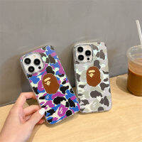 เคสโทรศัพท์สลายเลเซอร์เคลือบอิเล็คโทรเพลทสำหรับ IPhone 11 12 13 14 Pro Max กรอบด้านหลังน่ารักลายการ์ตูนสีฟ้าสีดำมนุษย์วานรแฟชั่นเคสโทรศัพท์กันกระแทก