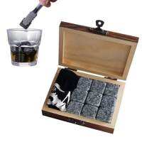 Whiskey Chilling Stones Gift Set for Men Granite Stones Reusable Ice Cubes Keep Drinks Chilled Whiskey Stone Gifts for Men Dad Father Boyfriend Husband Wooden Gift Box 9 Pieces typical