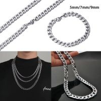 KIMINGFA โซ่คิวบา5/7/9/mm,สร้อยแบบหนัก Kalung Baja Tahan Karat เงินพังก์โกธิคเจ๋ง