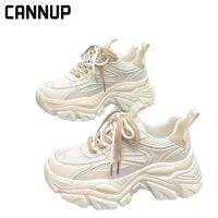 CANNUP รองเท้าผ้าใบ เสริมส้น 5 ซม. สีขาว แฟชั่นสำหรับผู้หญิง 070803