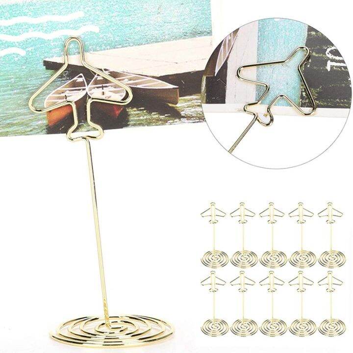 10pcs-memo-clip-holder-table-number-name-card-holder-desktop-metal-business-card-photo-gold-plane-frame-with-base