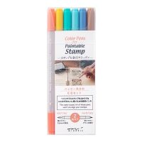MIDORI Color Pens for Paintable Stamp 6pcs - Happiness (D38084006) / ชุดปากกา 2 หัว 6 สี 6 แท่ง แบรนด์ MIDORI