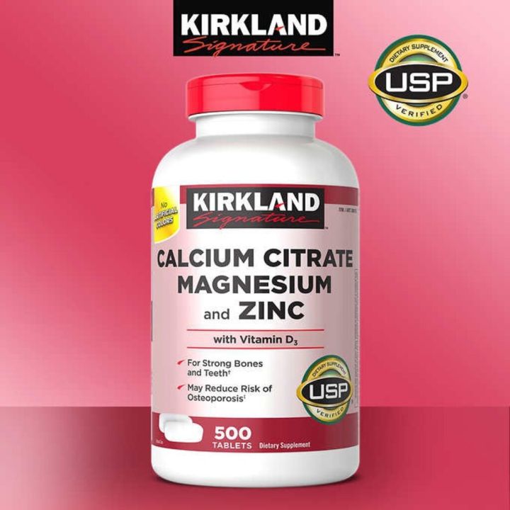 Kirkland Calcium Citrate Magnesium and Zinc With Vitamin D3 แคลเซียมแมกนีเซียม + ซิ้งค์ Exp.11/2024 ขนาด 500 เม็ด - วิตามินดี 3 ยี่ห้อไหนดี