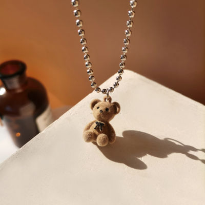 CHUI746 ใหม่ เรขาคณิต สีลูกกวาด เด็กผู้หญิง หวาน สัตว์ ตุ๊กตาหมี สร้อยคอหมี โชคเกอร์น่ารัก จี้โซ่