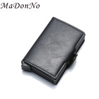 DIENQI Rfid Pop Up Wallets Men Leather Aluminium Rfid Card Holder Wallet Money Small Slim Magic Wallet Male With Purse Walet