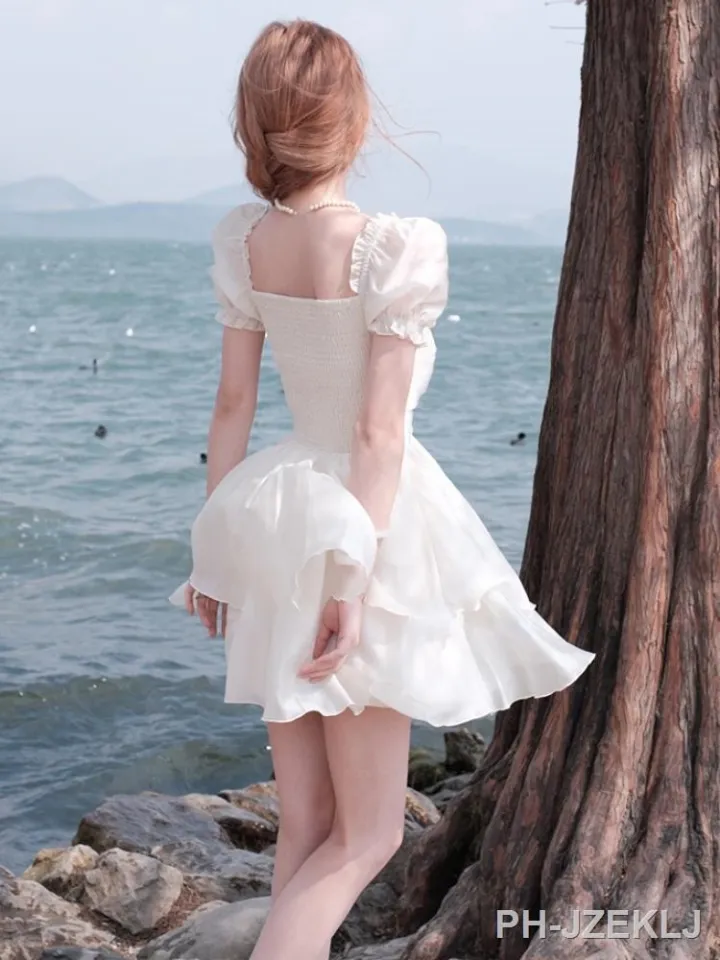 LZ】◇﹊ Elegante vestido midi feminino roupa kawaii manga curta