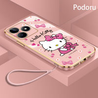 เคส OPPO Realme C53ชุบทองเรียบง่ายสุดหรูเคสโทรศัพท์ Hello Kitty เคสซิลิโคน TPU นิ่ม