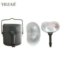 VILEAD ชุดเครื่องใช้สำหรับโต๊ะอาหารกลางแจ้งอลูมิเนียมสำหรับสีเขียวทหารสองชั้นตั้งแคมป์กล่องอาหารเย็นสำหรับการทำอาหารกลางแจ้งอุปกรณ์ตั้งแคมป์ปิกนิก