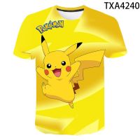 โปเกมอนเสื้อยืด Pikachu โปเกมอนอะนิเมะอุปกรณ์ต่อพ่วงเด็กชายและเด็กหญิง3D เสื้อยืดคู่ฤดูร้อนเสื้อผ้าแขนสั้น