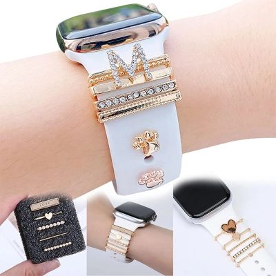 For Apple Watch Band Metal Charms Decorative Ring Diamond Ornament For iwatch Bracelet Smart Watch Silicone Strap Accessories Straps