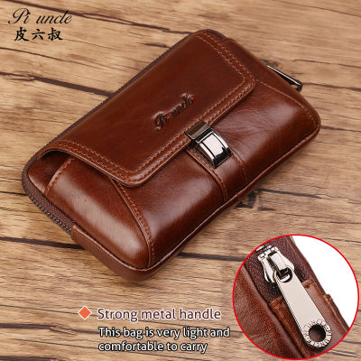 PIUNCLE New Mens Genuine Leather Cowhide Vintage Belt Pouch Purse Fanny Pack Waist Bag For Cell MobilePhone Case Cover Skin
