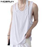 287303G Incerun เสื้อกล้าม แขนกุด สีพื้น เย็บปะติดปะต่อกัน ฤดูร้อน สําหรับผู้ชาย 3 สี