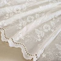 Off-white Cotton Cloth+Milk-silk  Thread 3D Embroidered Lace Fabric Handmade DIY Clothes Accessories Width 130cm 1Yard Fabric  Material