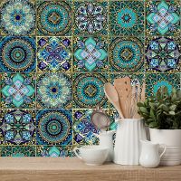 10pcs Mandala Pattern Matte Tile Floor Sticker Transfers Covers Wear-resisting Vinyl Wallpaper Kitchen Bathroom Table Wall Decor Vinyl Flooring