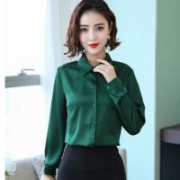 Womens Long Sleeve Satin Blouse Square Collar Slim Solid Color Cardigan